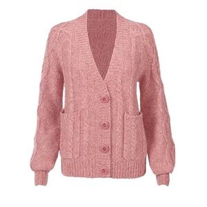 CAbi 4065 Pink Confection Cardigan Size XS Cable Knit Oversized Button Sweater